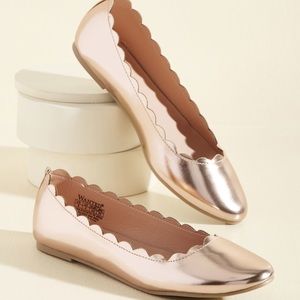 ModCloth | Rose Gold Scallop Metallic Ballet Flats